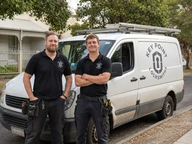 Professional tradesperson working on a residential door lock