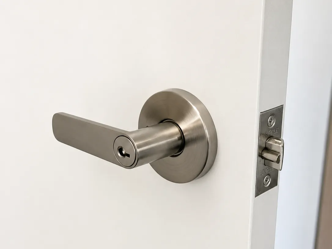 Keyed lever lock fitted to a white interior door